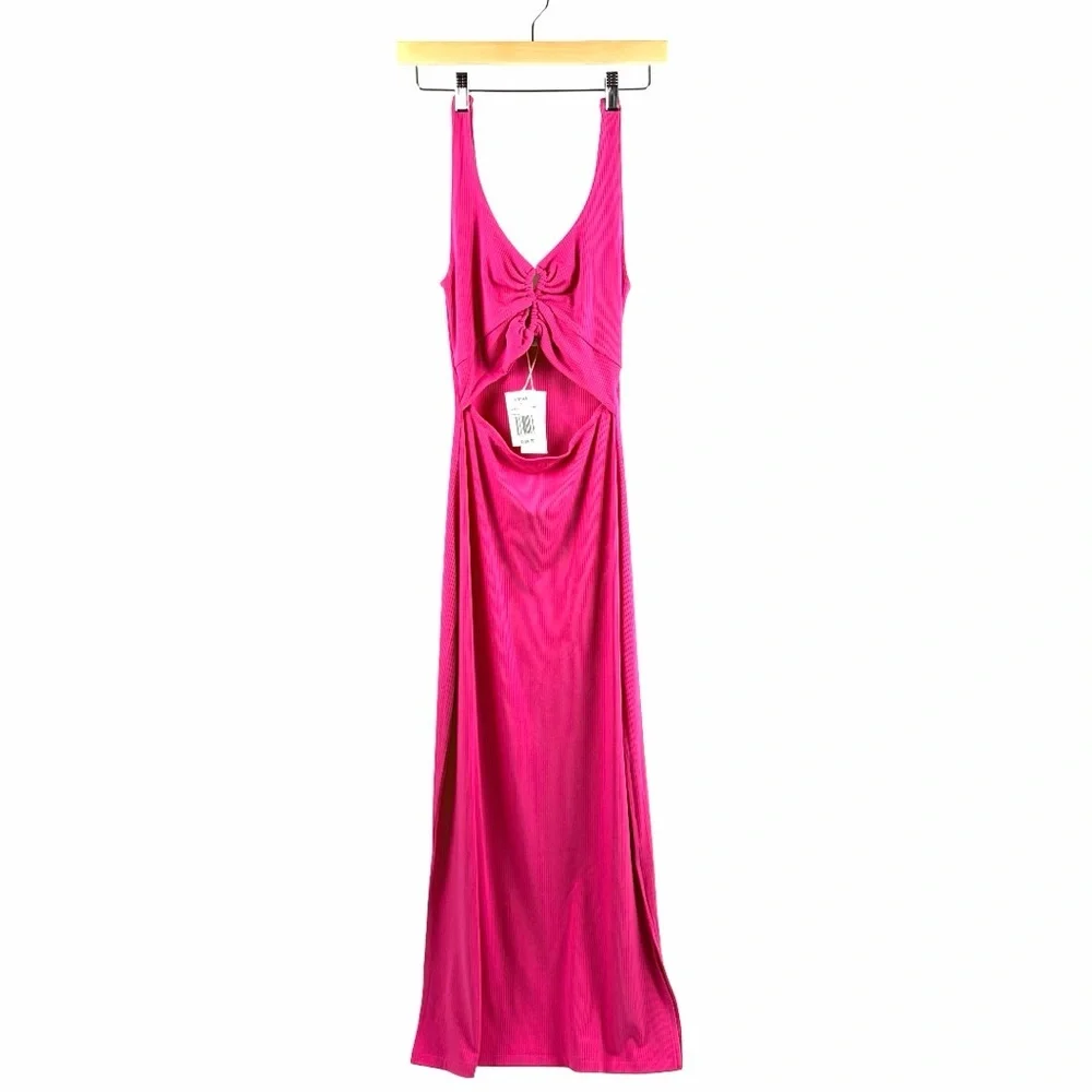 L*Space Camille Pink Cutout Maxi Dress Ribbed NWT Size Large - Picture 4 of 10